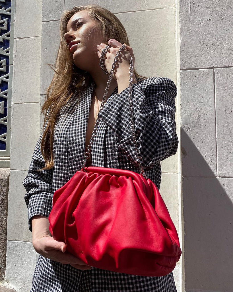 Women Leather Handbag Camellia Red