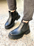 Women Leather Winter Boots Chelsea Black