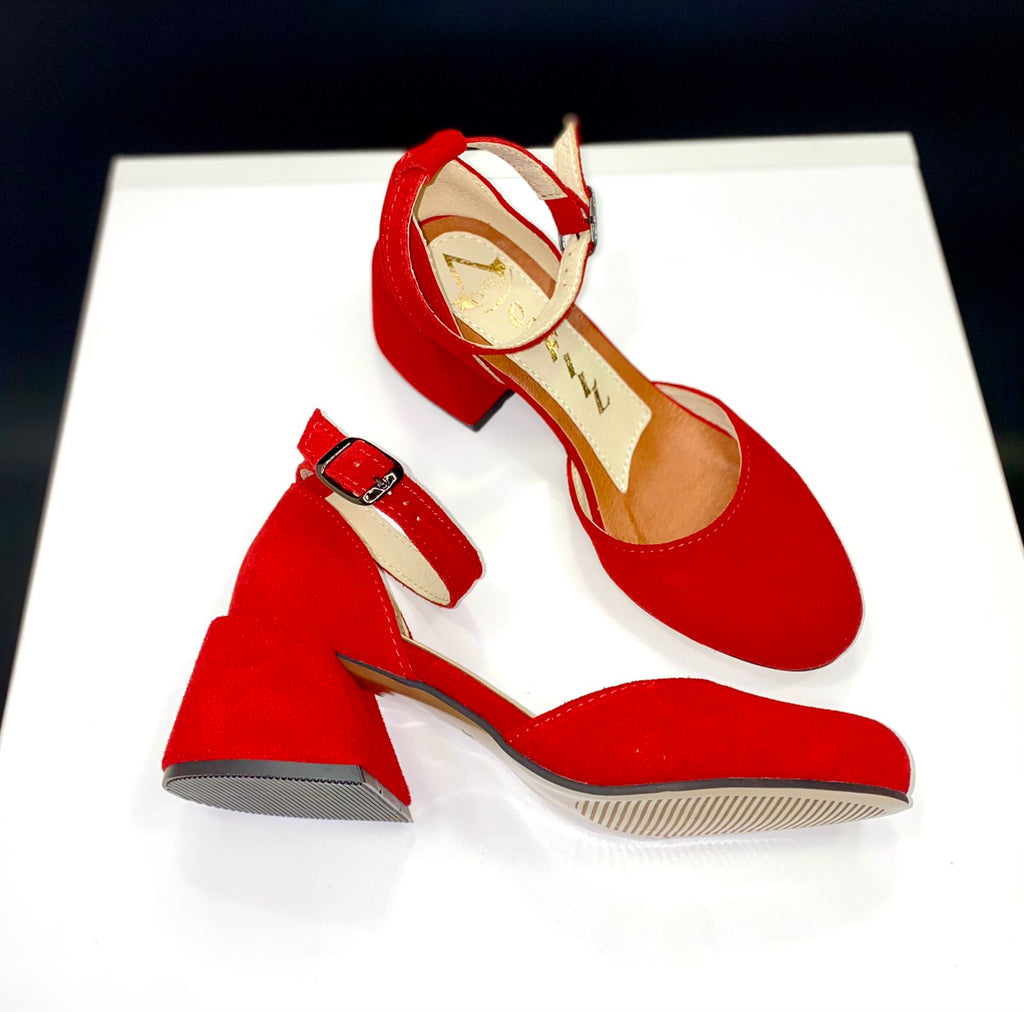 Women Suede Heel Shoes Red