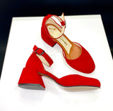 Women Suede Heel Shoes Red