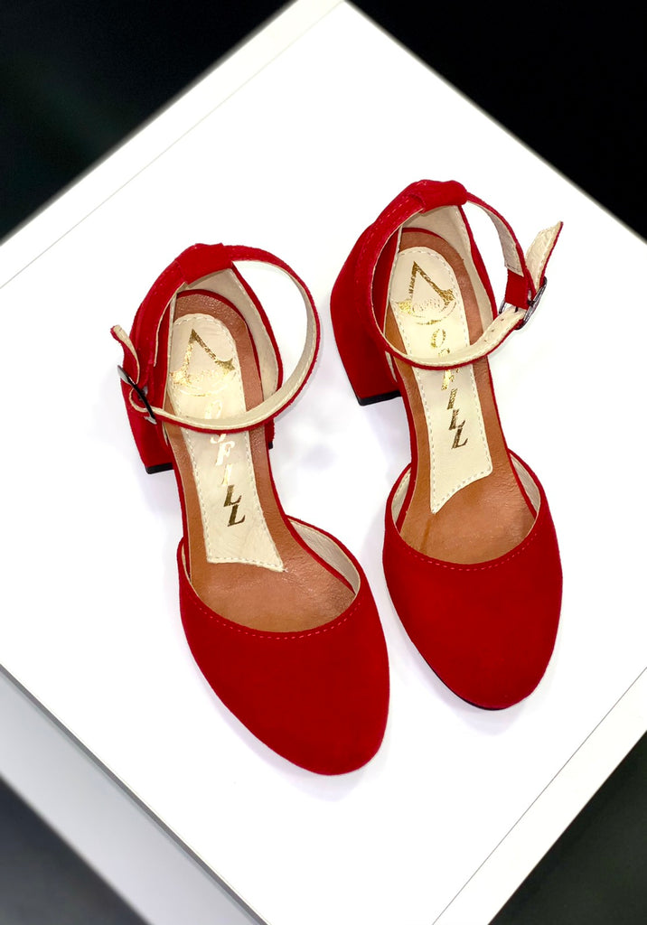 Women Suede Heel Shoes Red