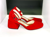 Women Suede Heel Shoes Red