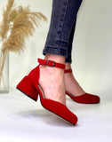 Women Suede Heel Shoes Red