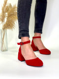 Women Suede Heel Shoes Red