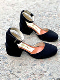 Women Suede Heel Shoes Black