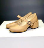 Women Leather Heel Shoes Beige