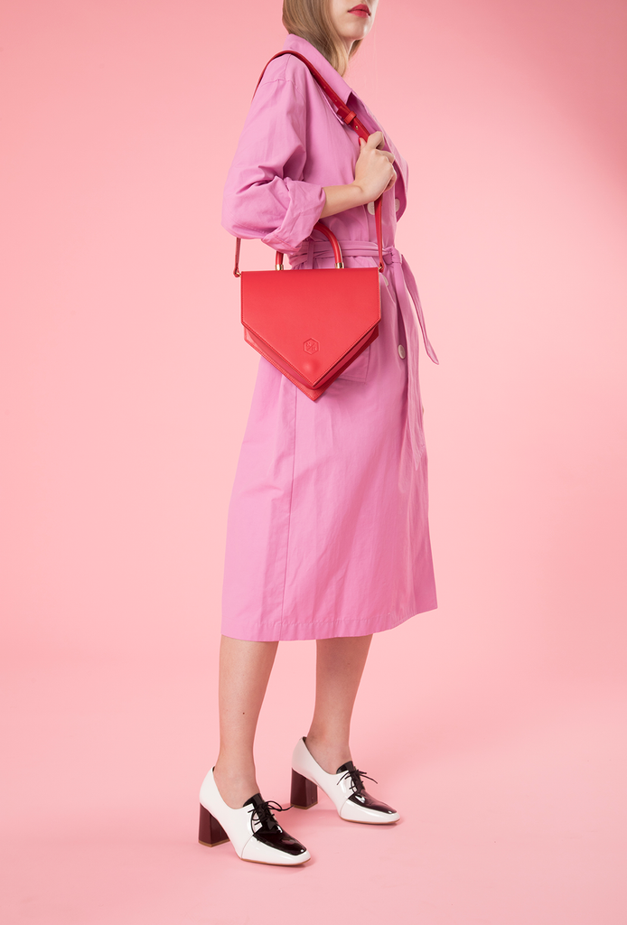 Woman Leather Handbag Lady Anne Triangolo Red