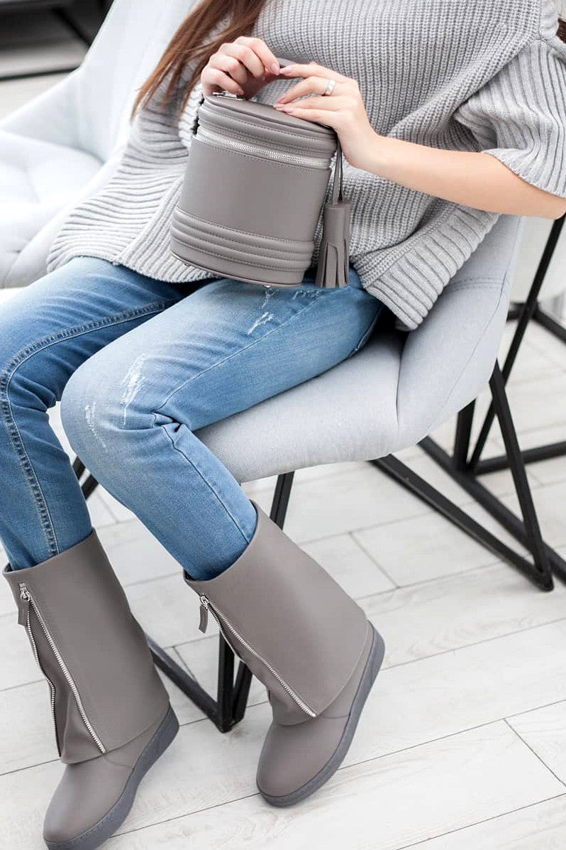 Woman Leather Crossbody Bag Lady Anne Barrel Gray