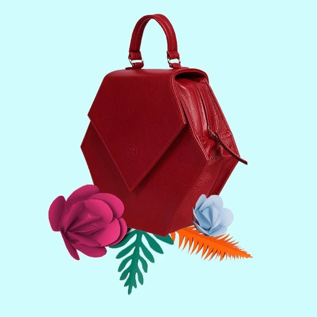 Woman Leather Handbag Lady Anne Diamond Darkred