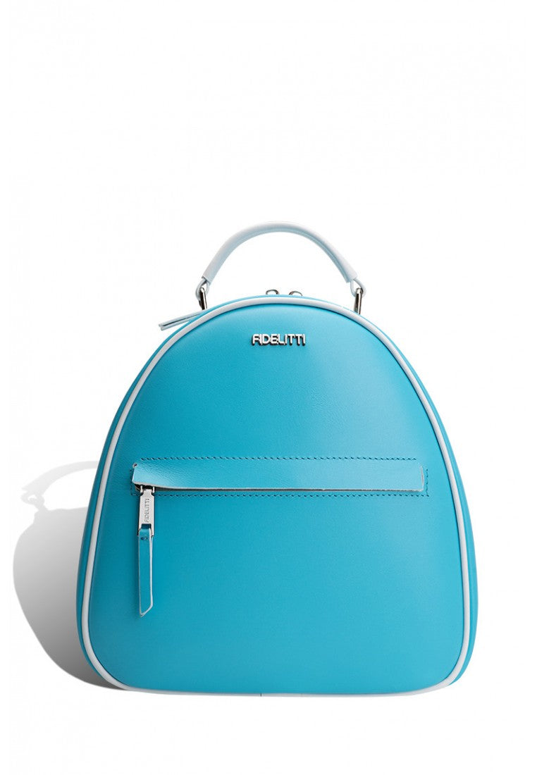Woman Leather Backpack Lady Anne Vogue Turquoise & White