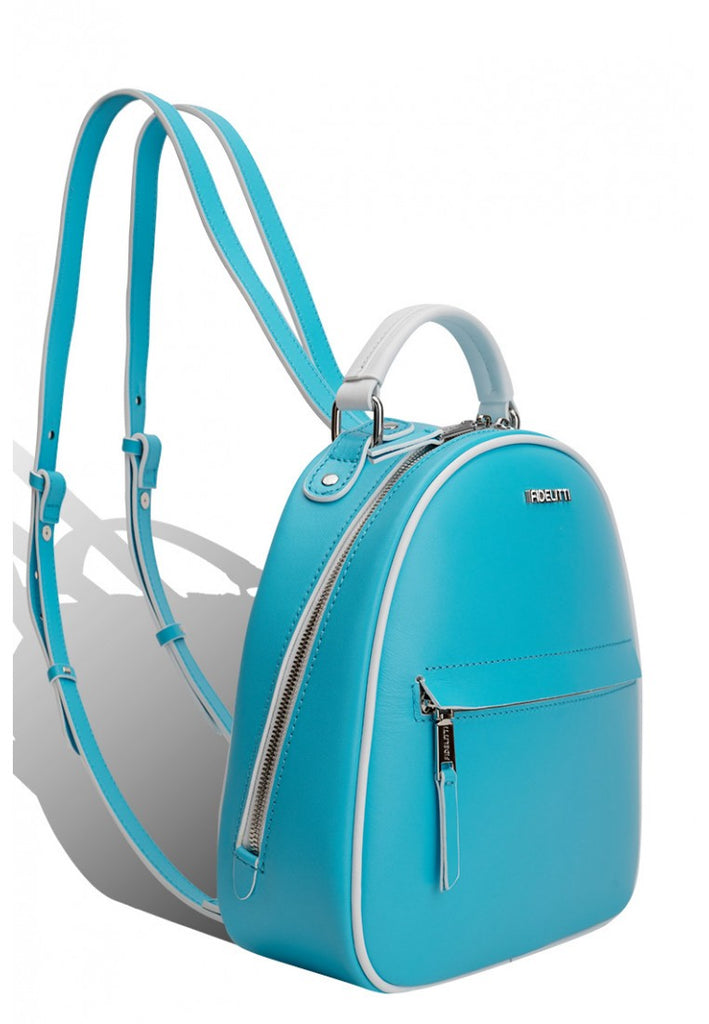 Woman Leather Backpack Lady Anne Vogue Turquoise & White