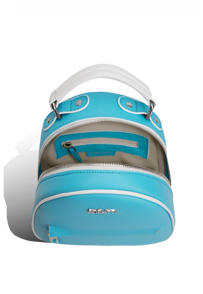 Woman Leather Backpack Lady Anne Vogue Turquoise & White
