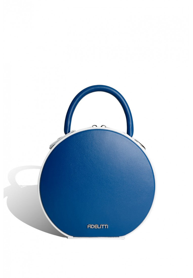 Woman Leather Cross Body Bag Lady Anne Tesoro Mini Dark Blue & White