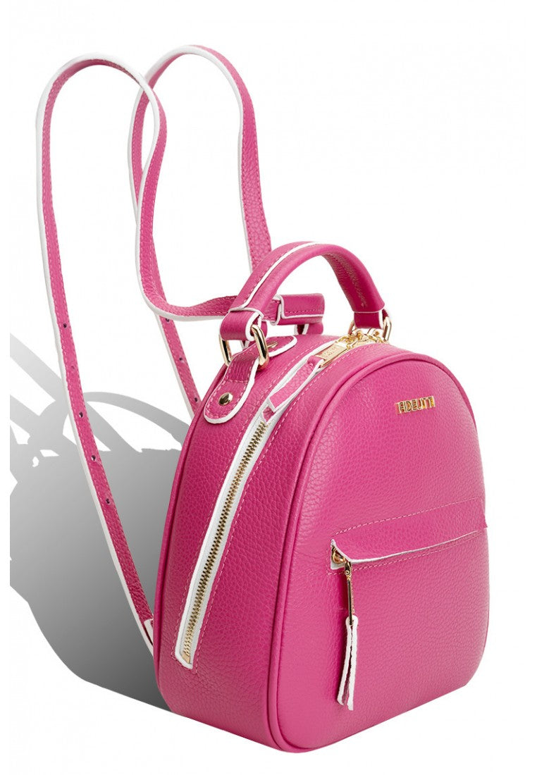 Woman Leather Backpack Lady Anne Vogue Mini Сrimson & White