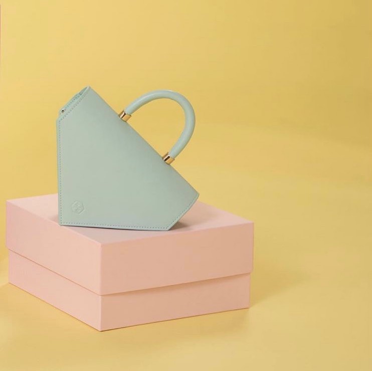 Woman Leather Handbag Lady Anne Triangolo Skyblue