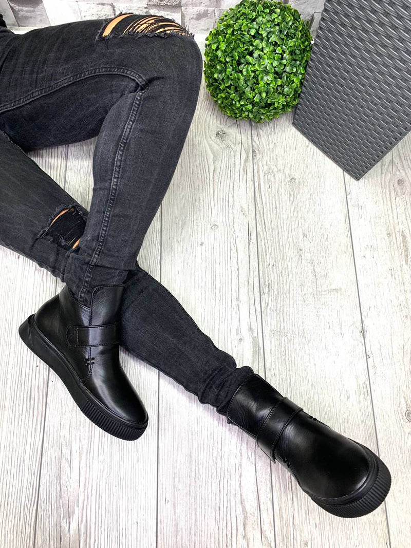 Women Leather Winter Boots Black