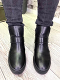 Women Leather Winter Boots Black