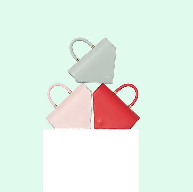 Woman Leather Handbag Lady Anne Triangolo Pink