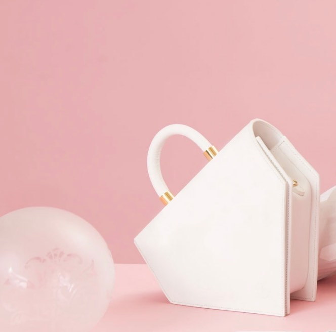 Woman Leather Handbag Lady Anne Triangolo White