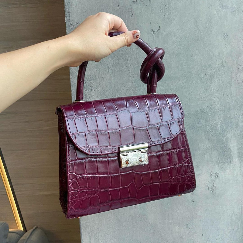Women Leather Crossbody Bag Cocco Mini Burgundy
