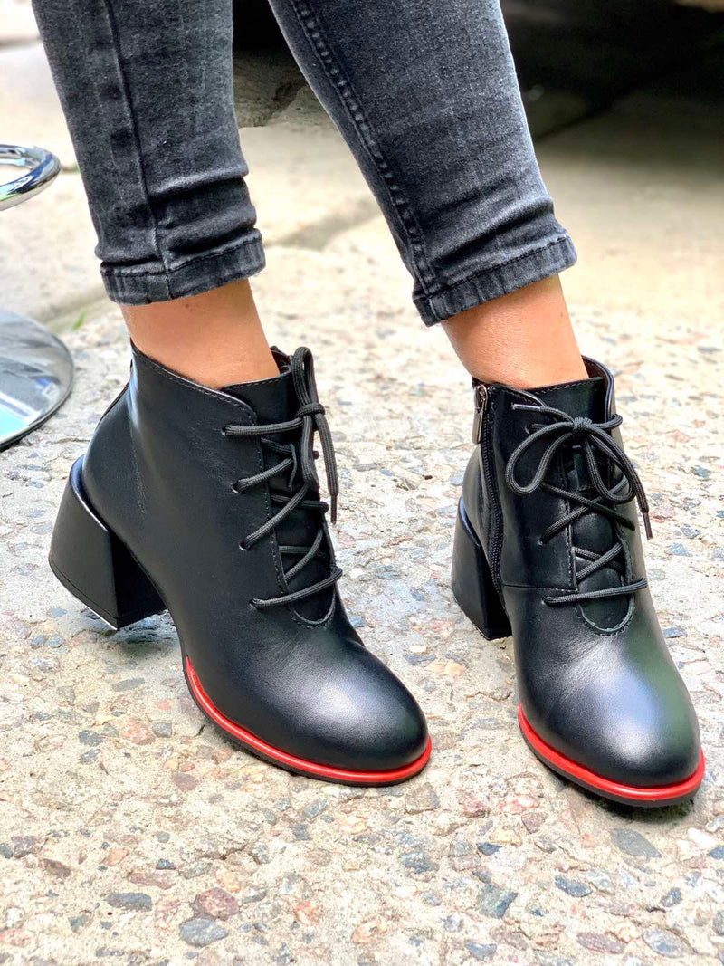 Women Leather Ankle Boots Demi-season Black