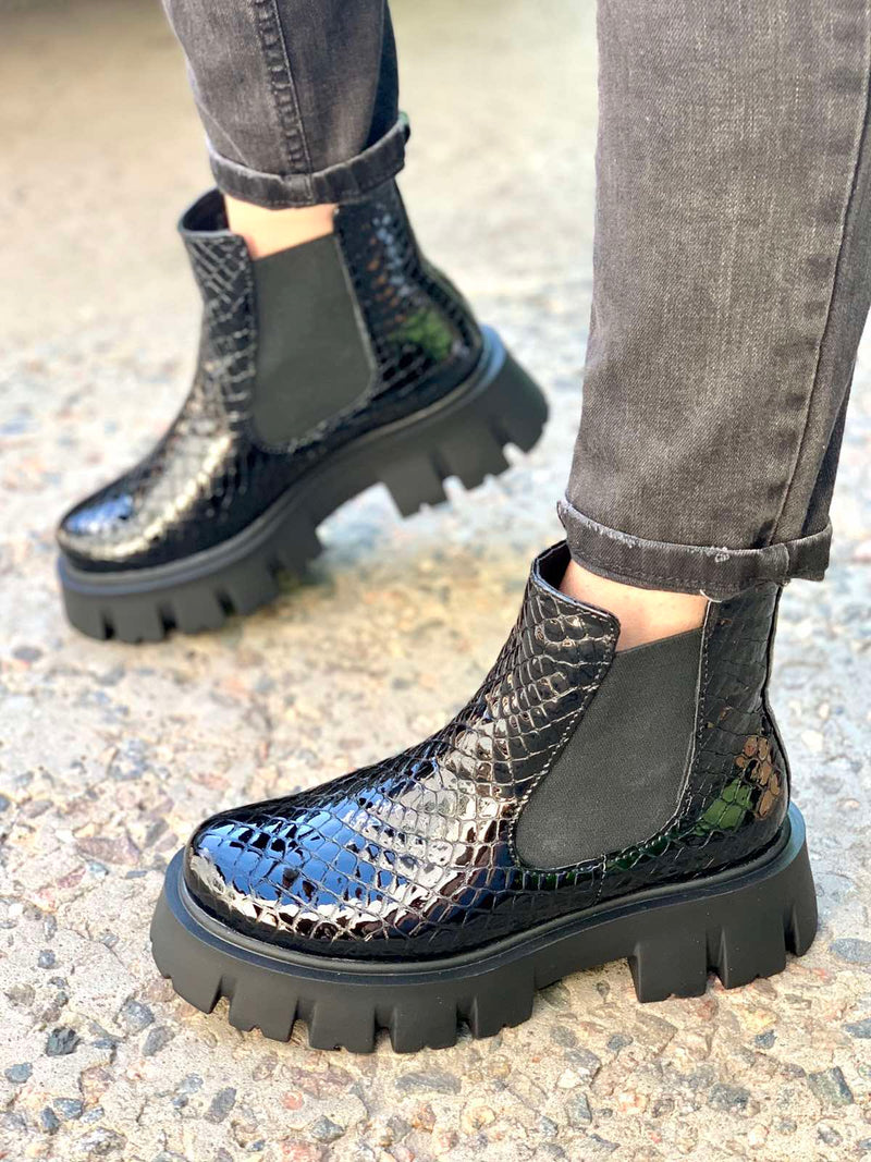 Women Leather Winter Boots Chelsea Black