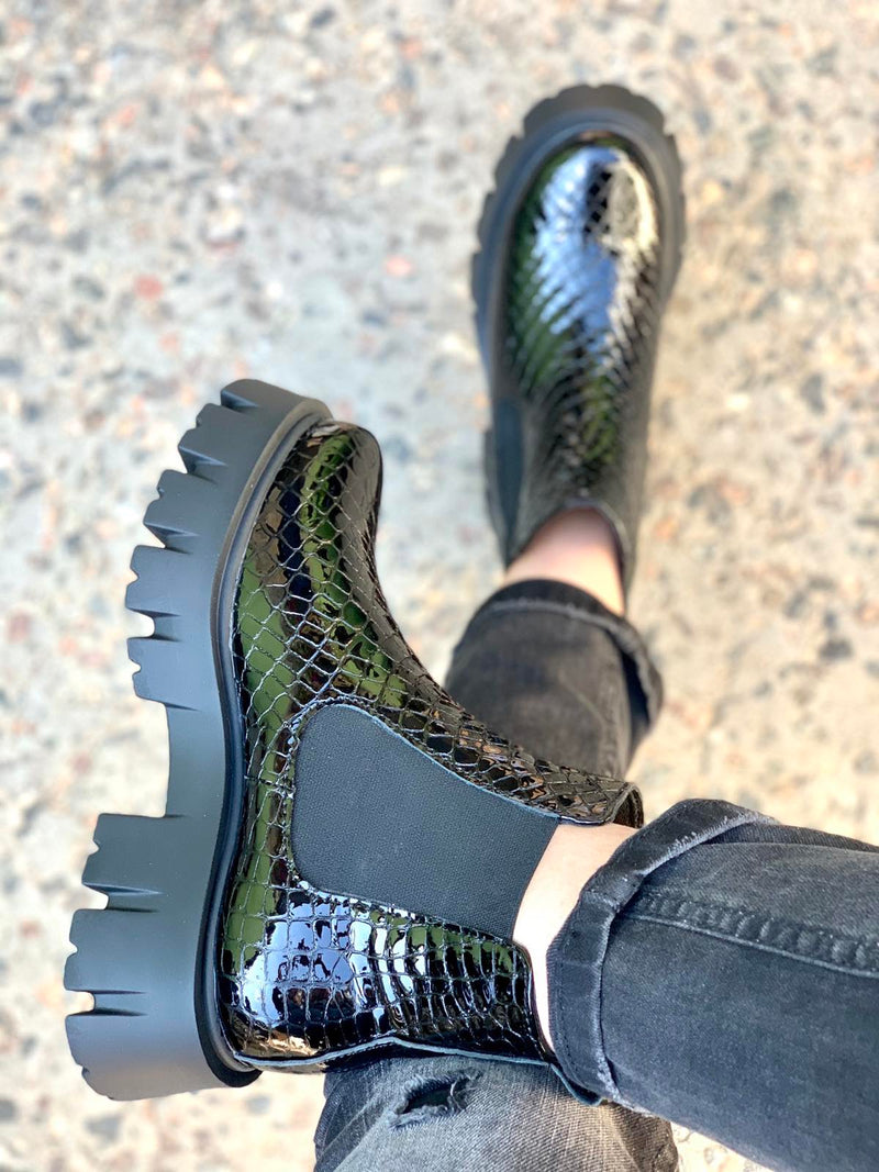 Women Leather Winter Boots Chelsea Black