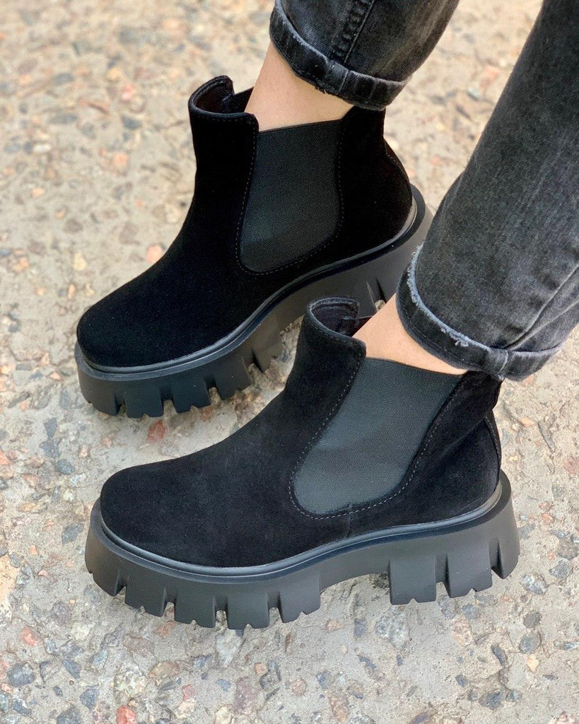 Women Suede Winter Boots Chelsea Black