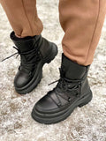 Women Leather Winter Boots Black