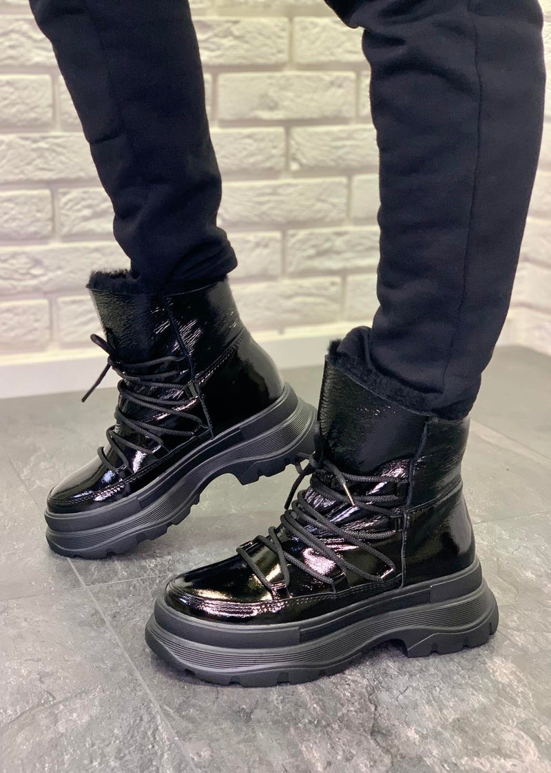 Women Leather Winter Boots Black