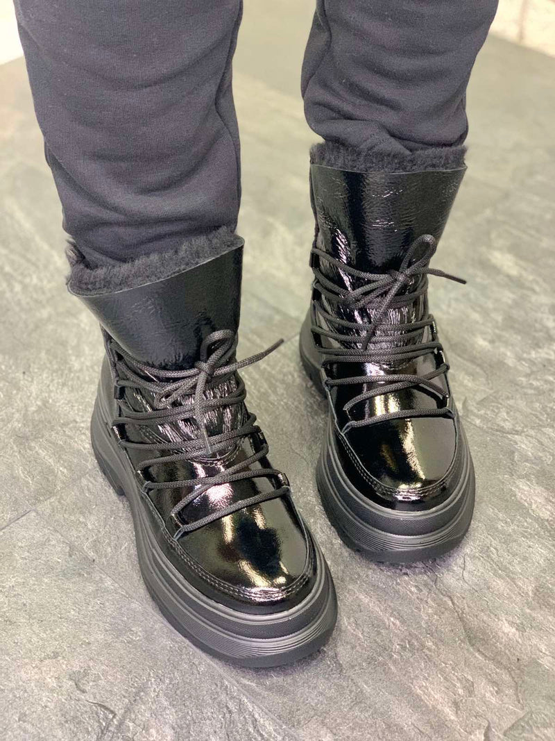 Women Leather Winter Boots Black