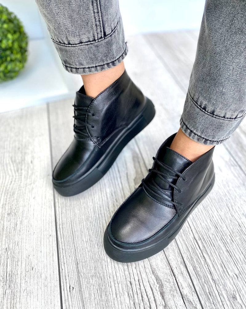 Women Demi-season Leather Boots Black