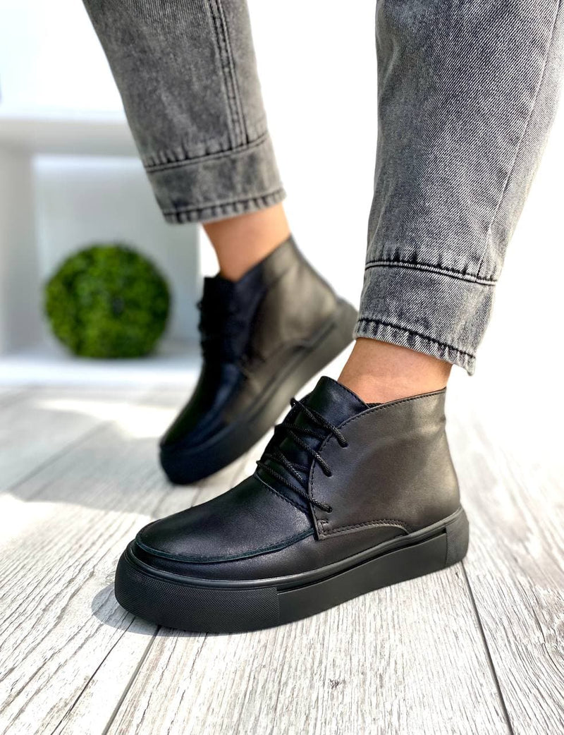Women Demi-season Leather Boots Black