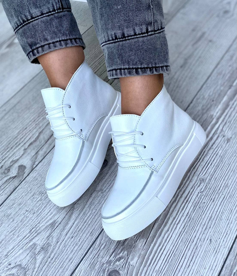 Women Demi-season Leather Boots White