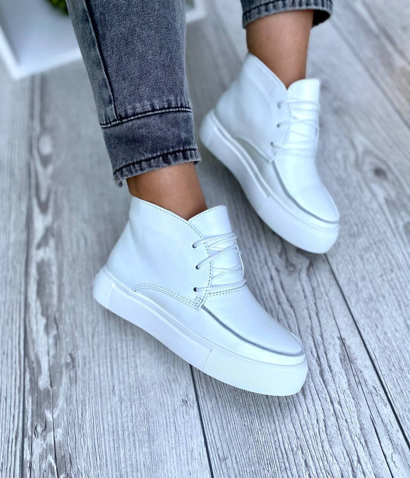 Women Demi-season Leather Boots White