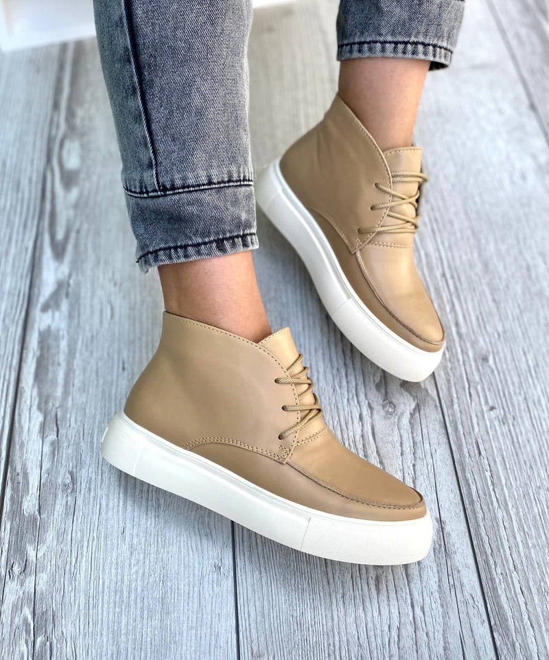 Women Demi-season Leather Boots Beige