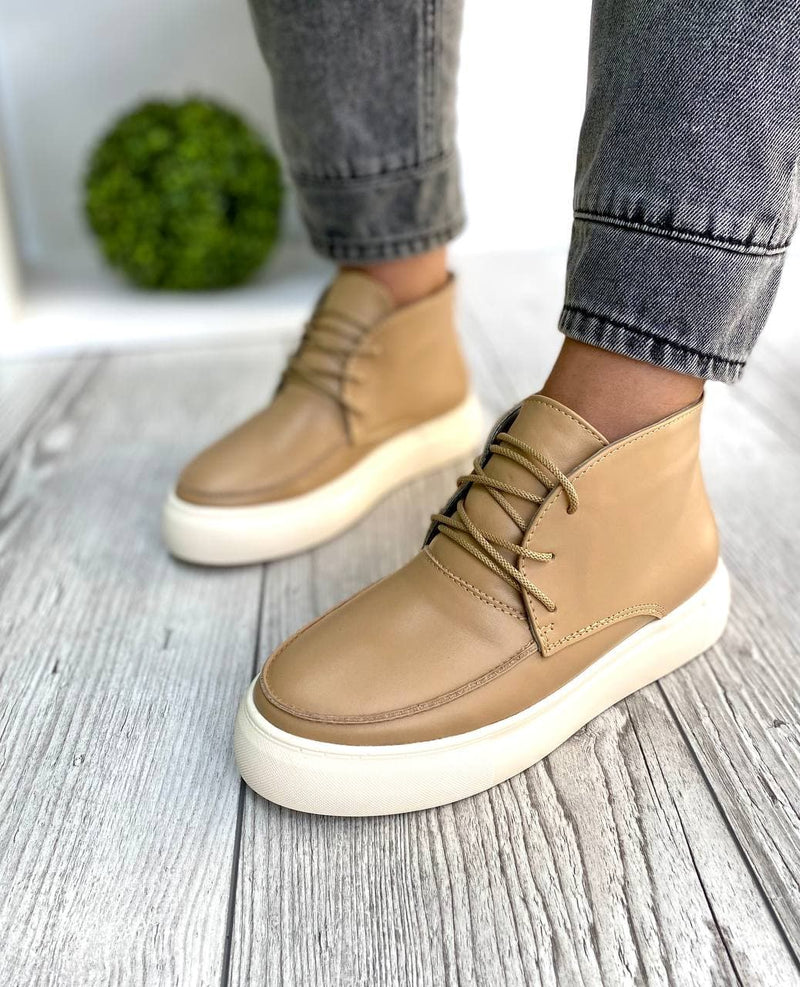 Women Demi-season Leather Boots Beige