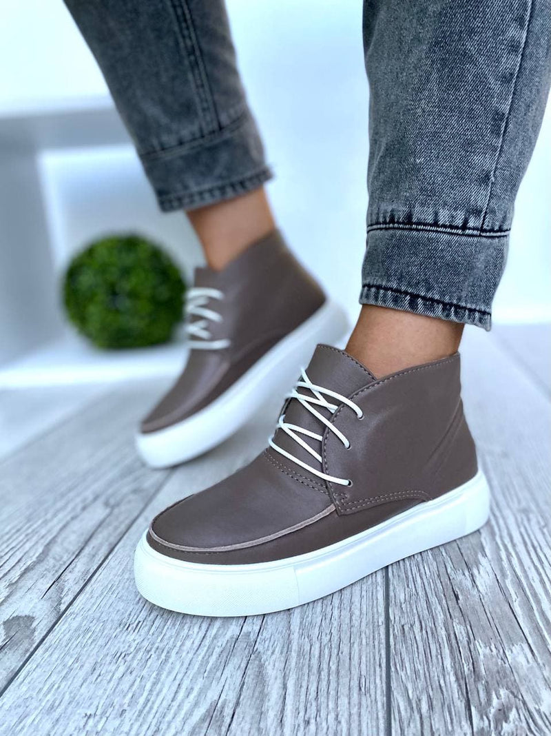 Women Demi-season Leather Boots Brown