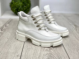 Women Leather Boots Demi-season White