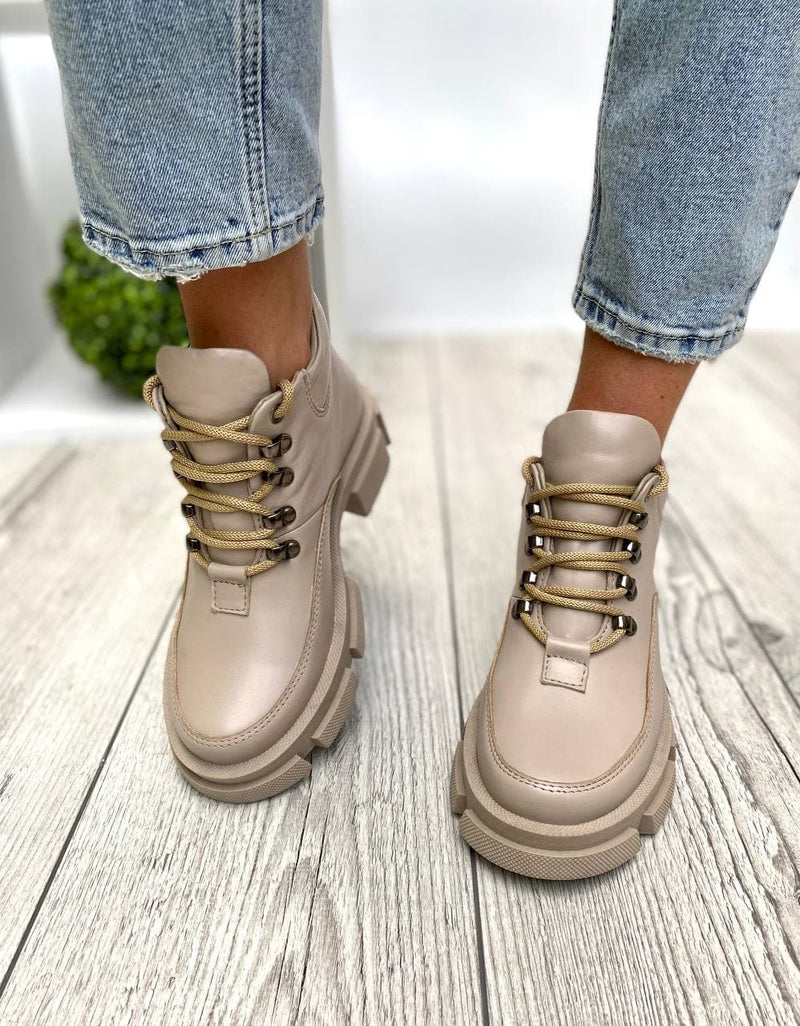 Women Leather Boots Demi-season Beige