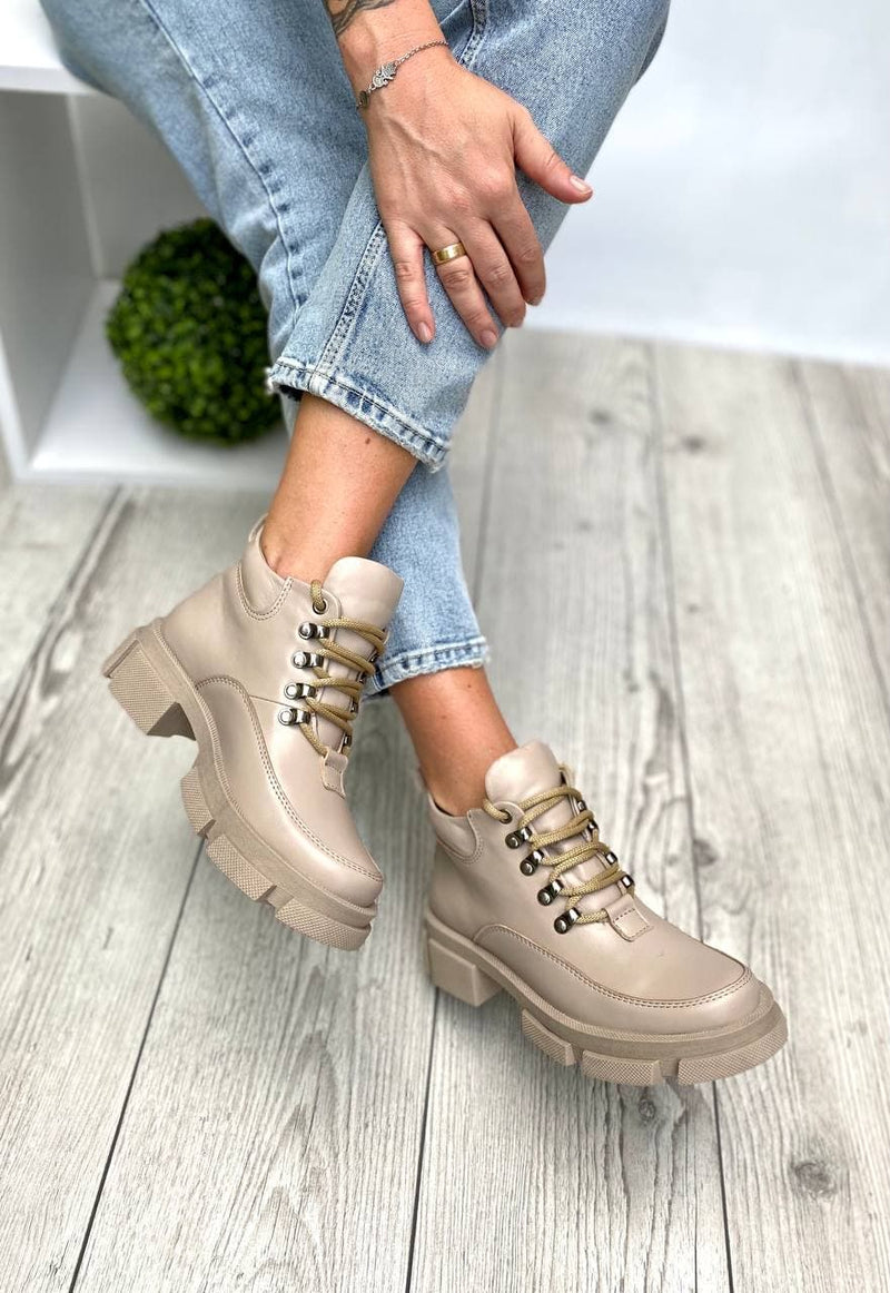 Women Leather Boots Demi-season Beige
