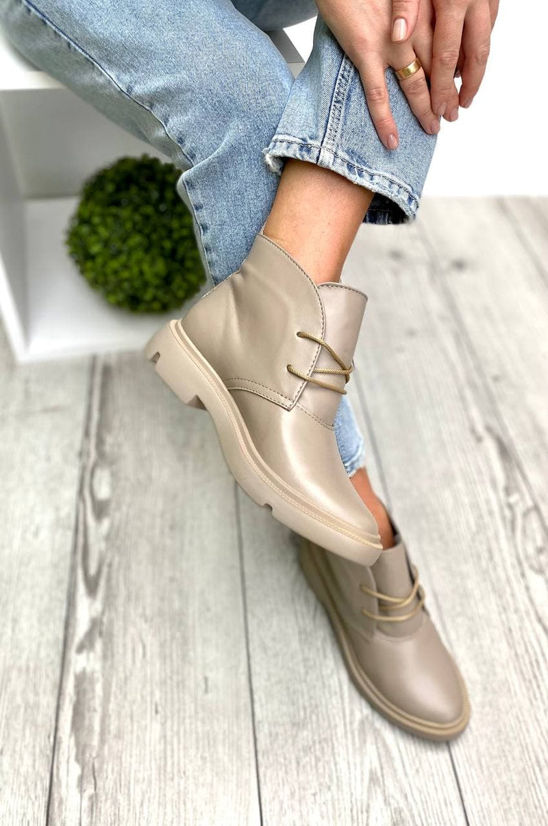 Women Demi-season Leather Boots Beige