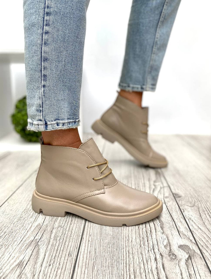 Women Demi-season Leather Boots Beige