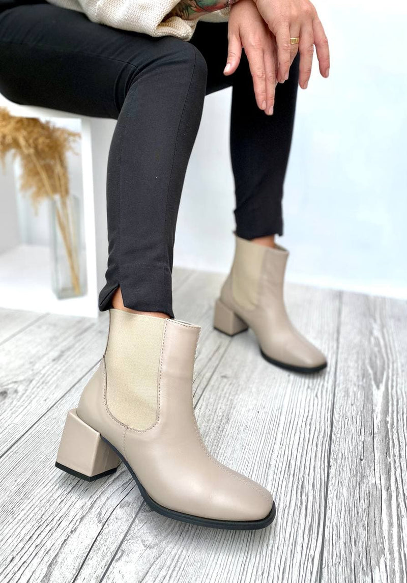 Women Leather Ankle Boots Demi-season Beige