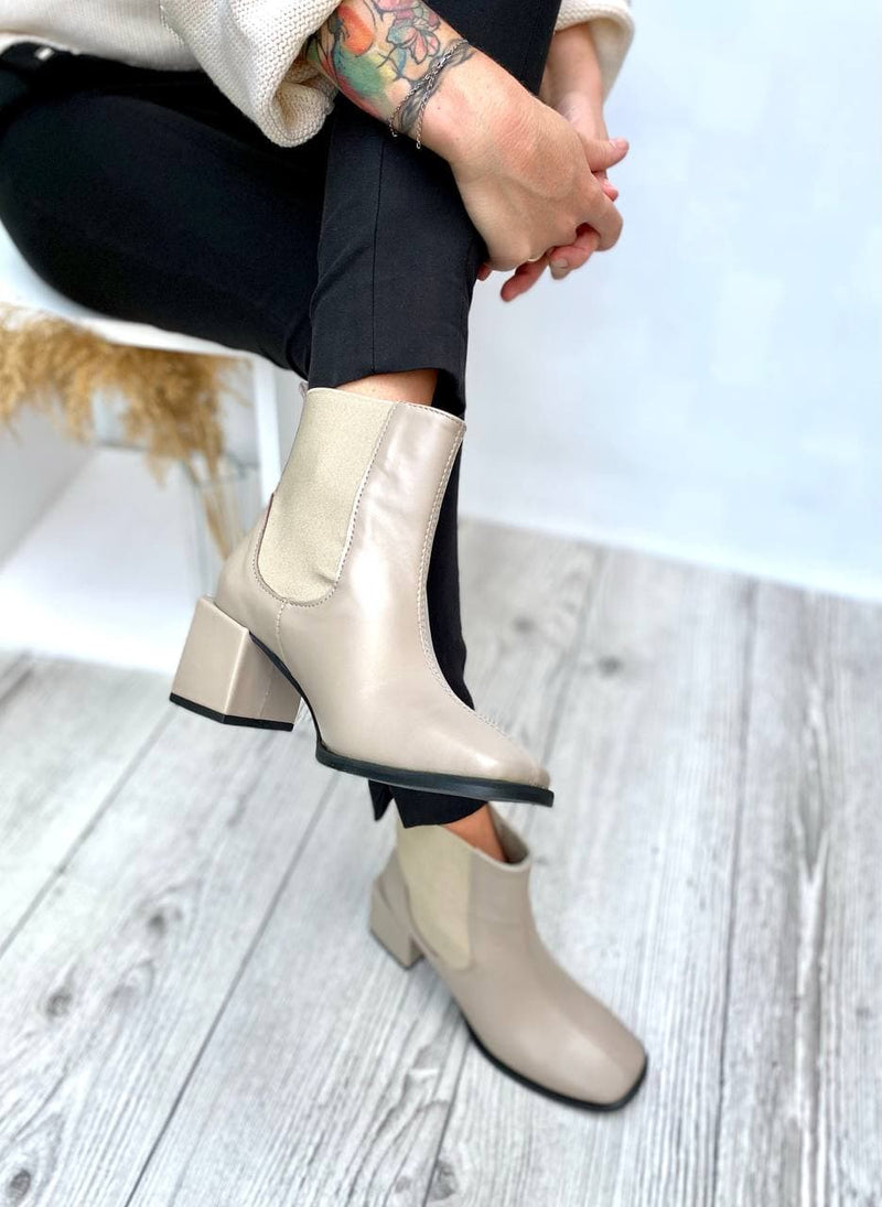 Women Leather Ankle Boots Demi-season Beige