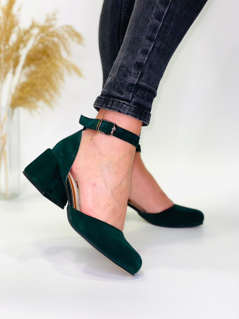 Women Suede Heel Shoes Emerald