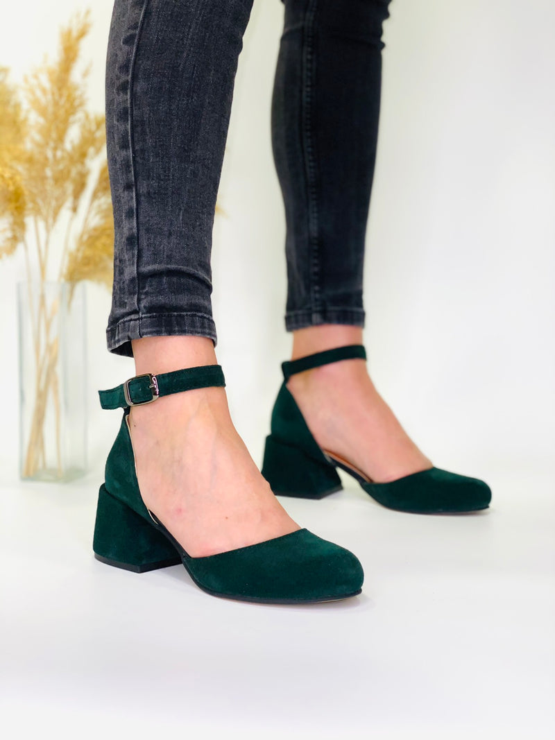 Women Suede Heel Shoes Emerald