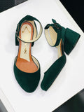 Women Suede Heel Shoes Emerald