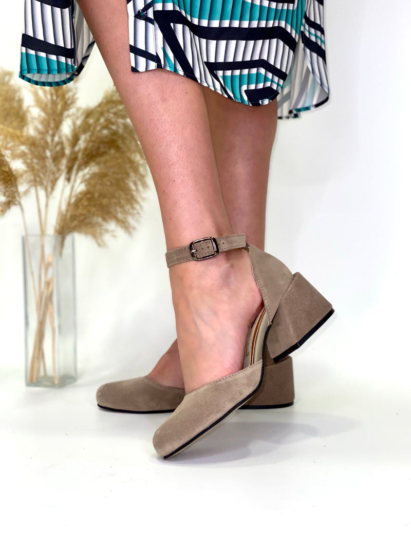 Women Suede Heel Shoes Beige