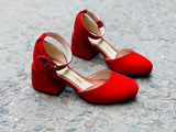Women Suede Heel Shoes Red